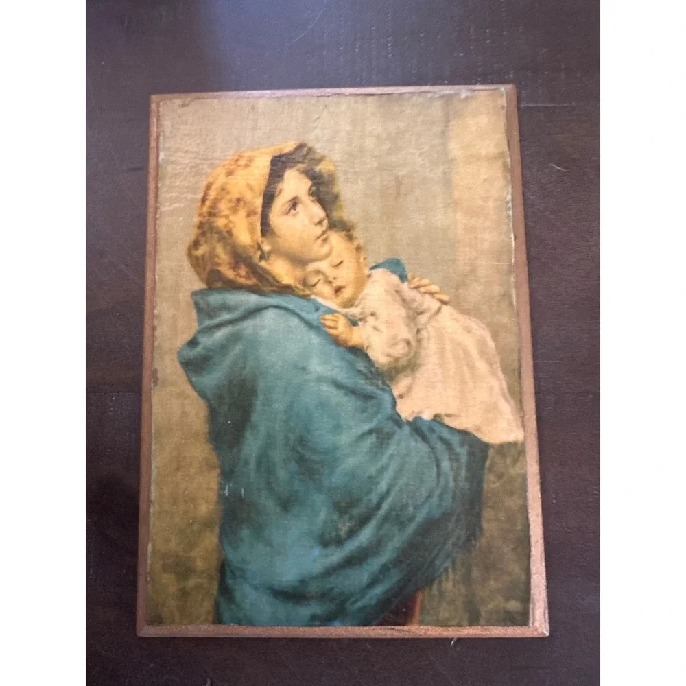 Vintage Madonnina Madonna of the Streets Wood Plaque Religious Art Hong Kong